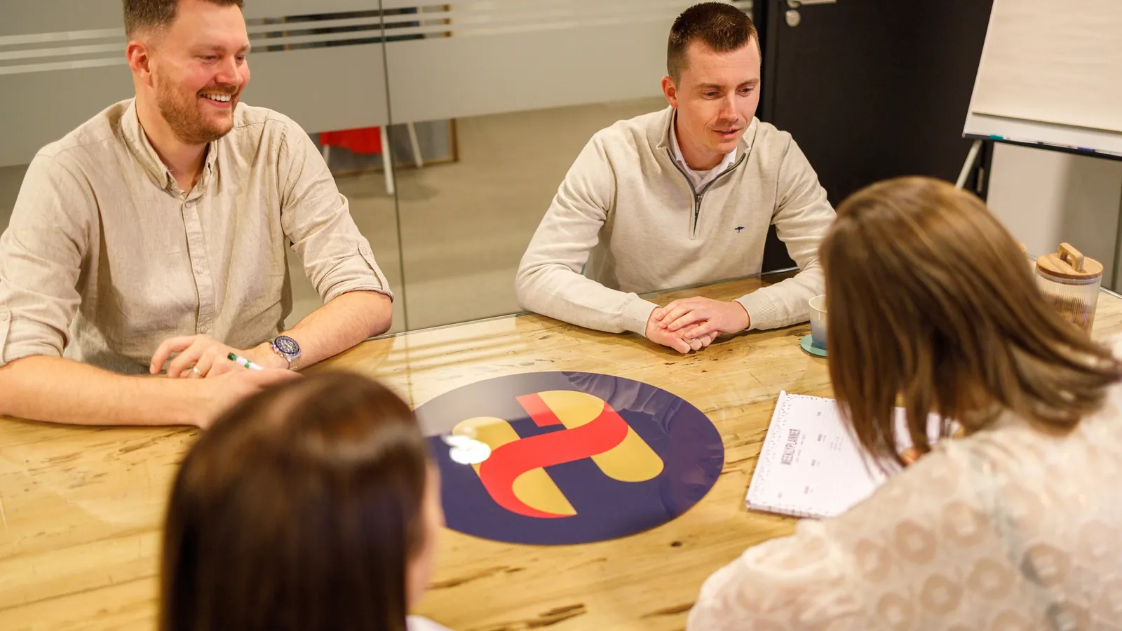 Discussing the content planning around the table
